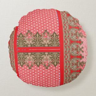 a cross stitch pattern with a red border round pillow