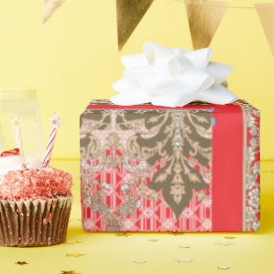 a cross stitch pattern with a red border wrapping paper