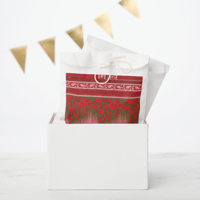 a cross stitch pattern with red flowers and vines favour bag (Party)