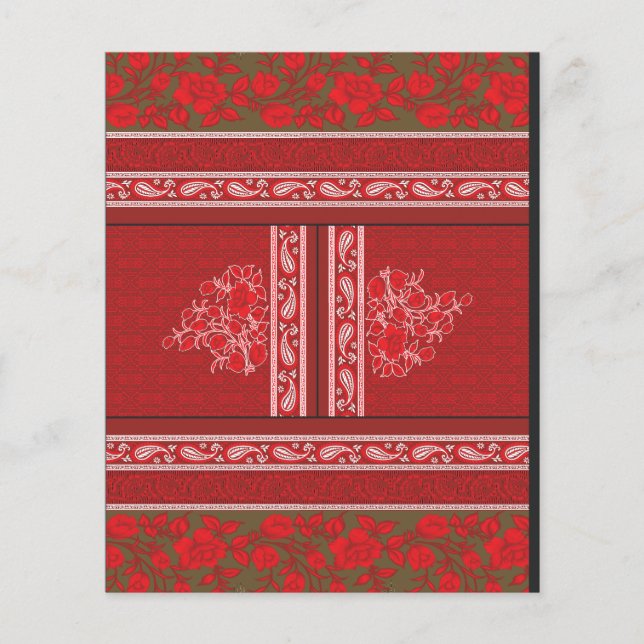 a cross stitch pattern with red flowers and vines flyer (Front)