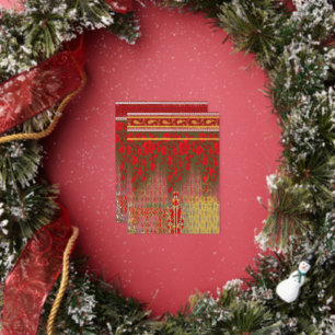 a cross stitch pattern with red flowers and vines foil holiday postcard