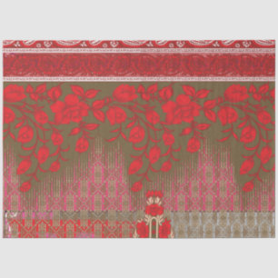 a cross stitch pattern with red flowers and vines tissue paper