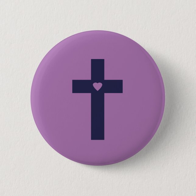 A cross with heart  2 inch round button (Front)