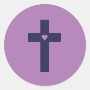 A cross with heart classic round sticker