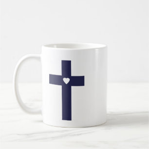 A cross with heart coffee mug