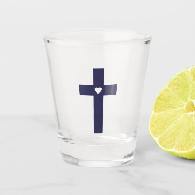 A cross with heart  shot glass (Front)