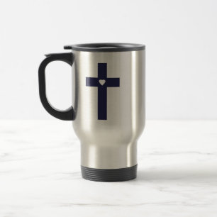A cross with heart  travel mug