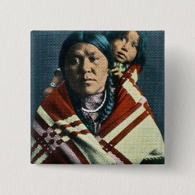 A Crow Indian Madonna and Child 2 Inch Square Button (Front)