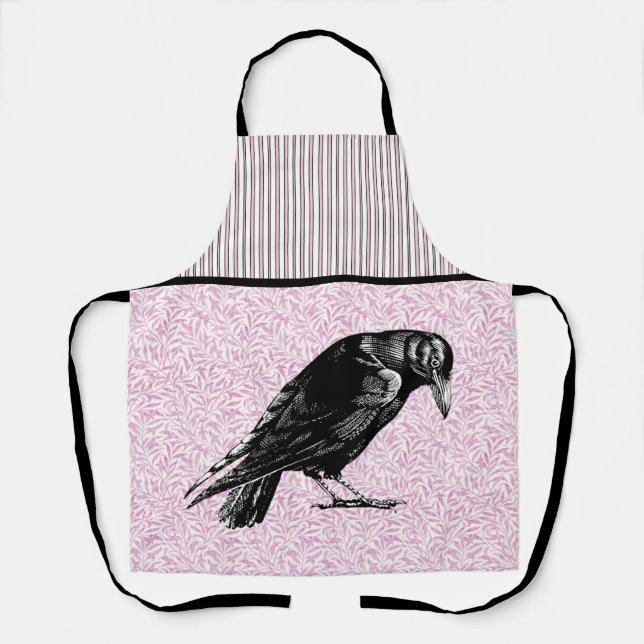 A Crow or Raven Halloween Pink and Black Apron (Front)