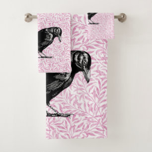 A Crow or Raven Halloween Pink and Black Bath Towel Set