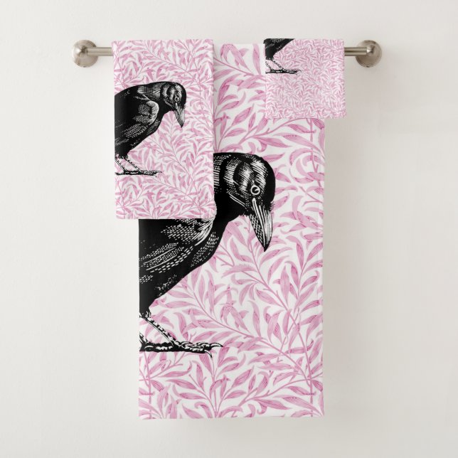 A Crow or Raven Halloween Pink and Black Bath Towel Set (Insitu)