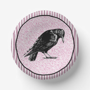 A Crow or Raven Halloween Pink and Black Paper Plate