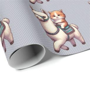 A Cuddly Kitten Riding Fluffy Llama, Cat and Llama Wrapping Paper