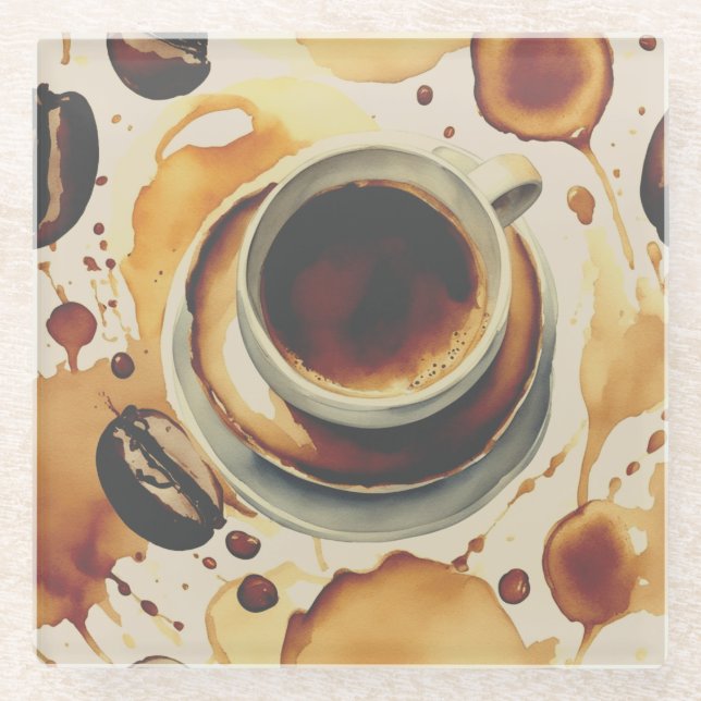 A cup of coffee stains glass coaster (Front)