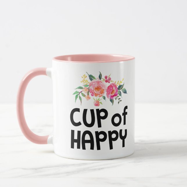 A Cup of Happy Floral Mug Pink Handle (Left)