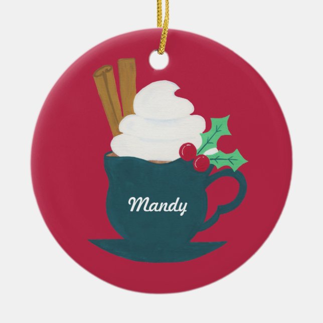 A Cup of Let It Snow Ceramic Ornament (Front)