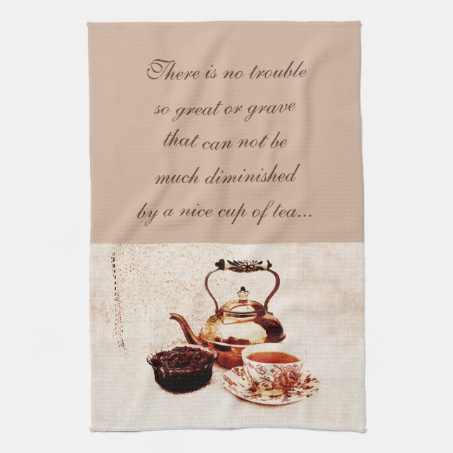 A cup of tea and jam with quote kitchen towel (Vertical)