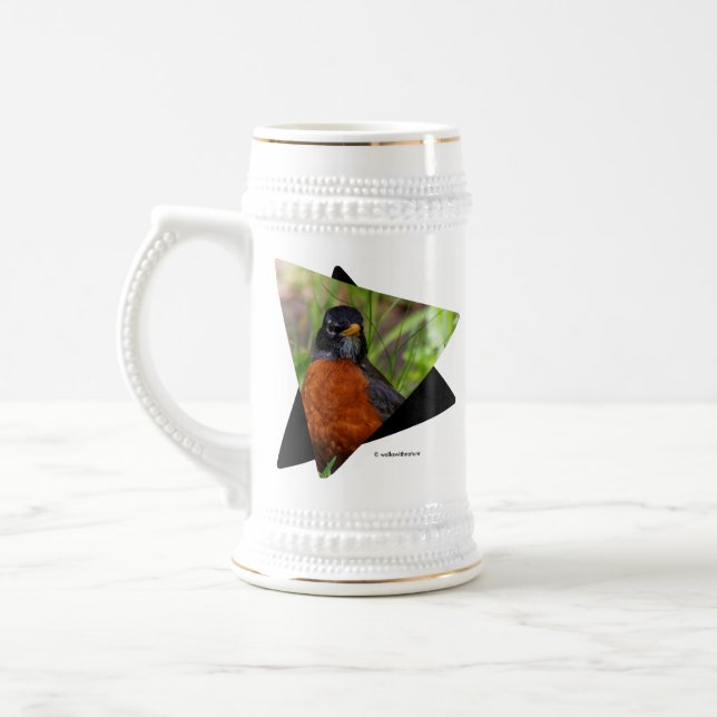 A Curious American Robin in the Long Grass Beer Stein (Left)