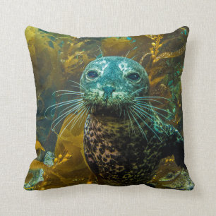 A Curious Harbour Seal Kelp Forest Santa Barbara Throw Pillow