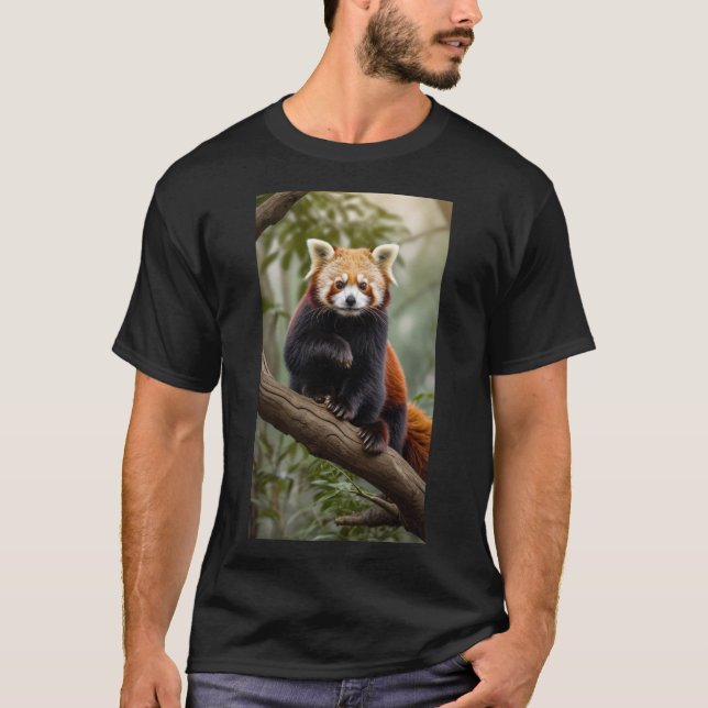 A curious red panda sitting on a tree branch T-Shirt (Front)