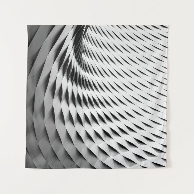 A CURVED FACADE COVERED IN WHITE LATTICEWORK TAPESTRY (Front)