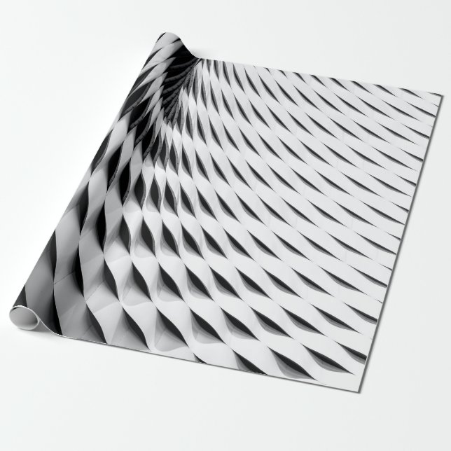 A curved facade covered in white latticework wrapping paper (Unrolled)