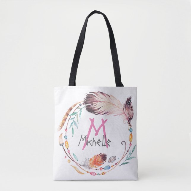 A Customizable Monogrammed Boho Tote Bag (Front)