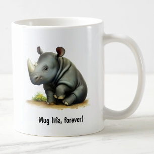 A Cute 3D Painted Rhinoceros Coffee Mug