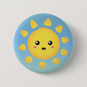 A cute and happy sun that shines brightly around 2 inch round button