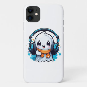 A cute and spooky ghost with headphones  iPhone 11 case