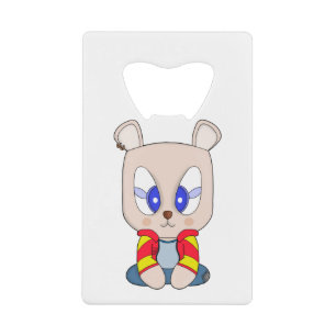 A cute and stylish bear with an ear piercing credit card bottle opener