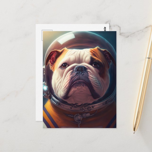 A cute astronaut Bulldog Postcard (Front/Back In Situ)