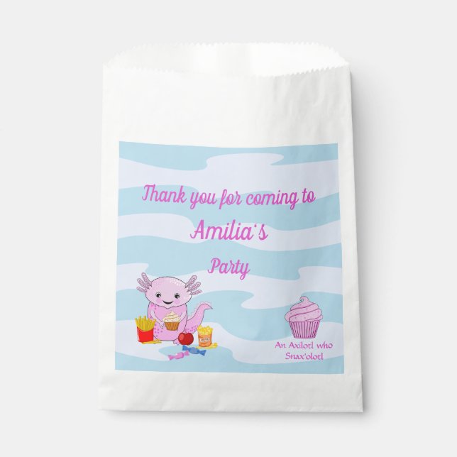 A cute Axolotl Birthday Party Favour Bag (Front)