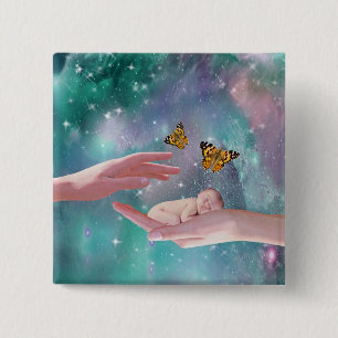 A cute baby boy in hand fantasy 2 inch square button