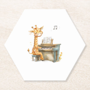 A Cute Baby Giraffe Plays The Guitar  Paper Coaster