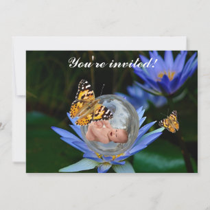 A cute baby lily butterfly bubble invitation
