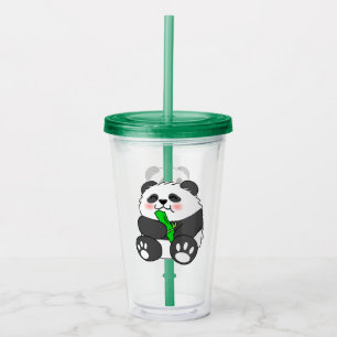 A Cute Baby Panda Eating Bamboo Stalk Acrylic Tumbler