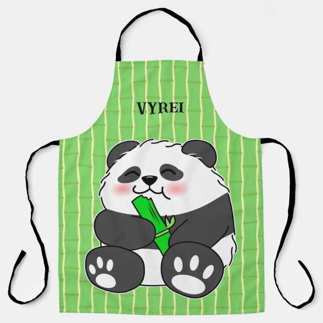 A Cute Baby Panda Eating Bamboo Stalk Apron (Front)