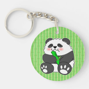 A Cute Baby Panda Eating Bamboo Stalk Keychain
