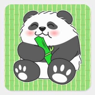 A Cute Baby Panda Eating Bamboo Stalk Square Sticker