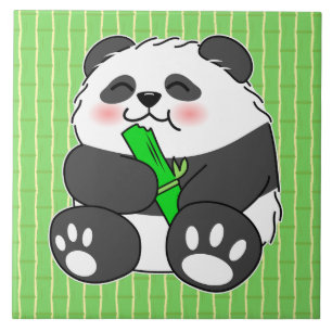A Cute Baby Panda Eating Bamboo Stalk Tile
