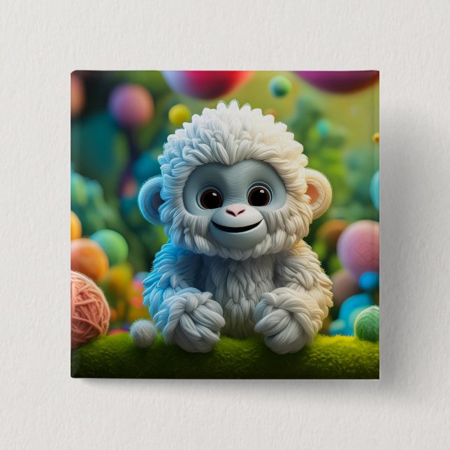 A cute baby Yeti made of yarn 2 Inch Square Button (Front)