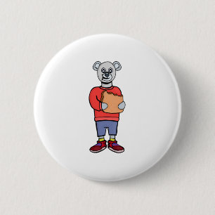 A Cute Bear Eating Bread 2 Inch Round Button