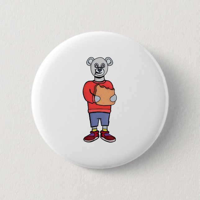 A Cute Bear Eating Bread 2 Inch Round Button (Front)