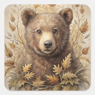 A Cute Bear in Forest Square Sticker
