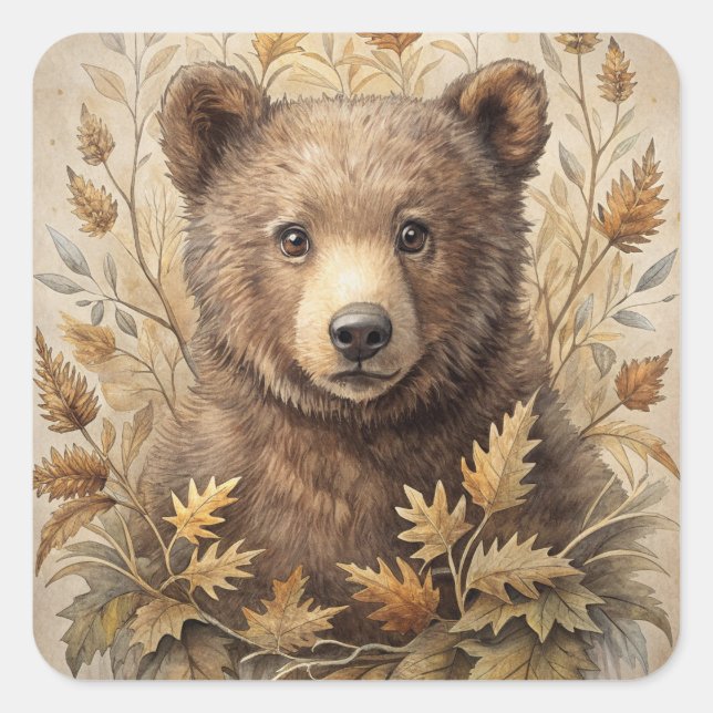 A Cute Bear in Forest Square Sticker (Front)