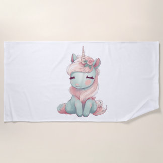 A cute beautiful proud unicorn beach towel
