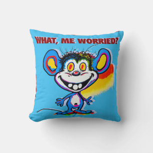 A Cute Big Teeth Mouse Asking "What, me worried?" Throw Pillow