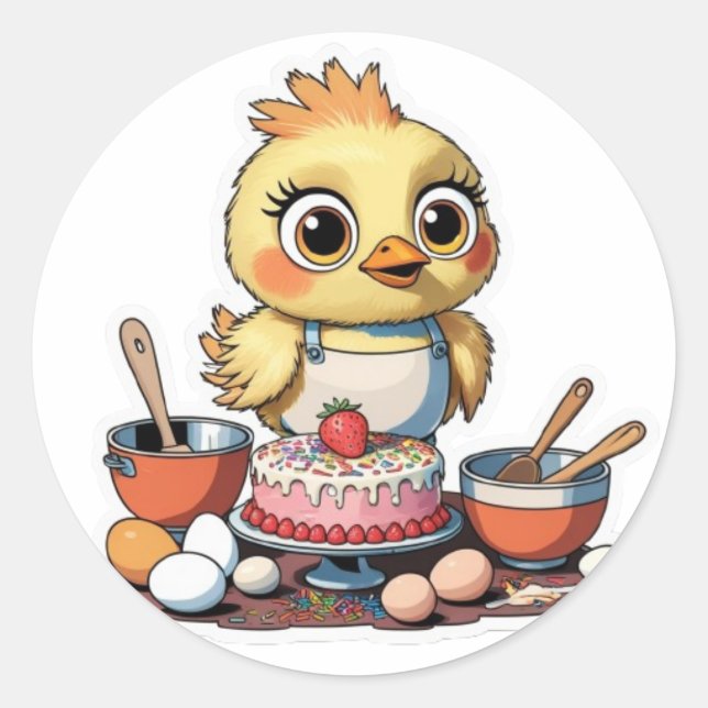 A cute bird making a cake sticker (Front)