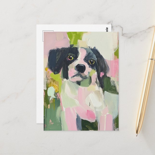 A Cute Black Spotted Little Dog Postcard (Front/Back In Situ)